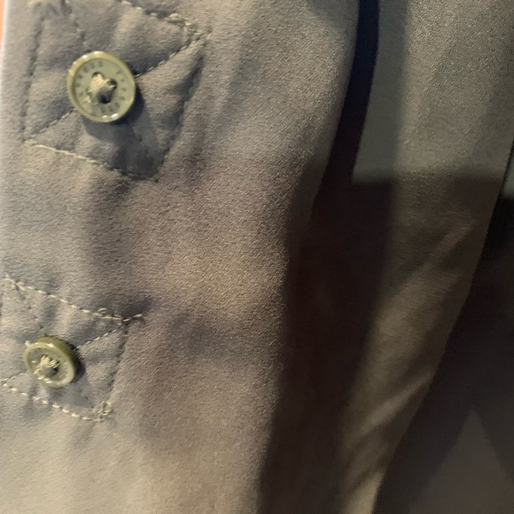 Business casual drape army green silky blouse - Picture 3 of 3